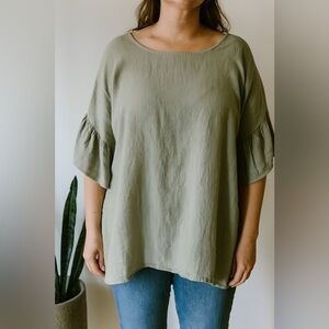 ELENA BALDI | Olive Green Linen Top